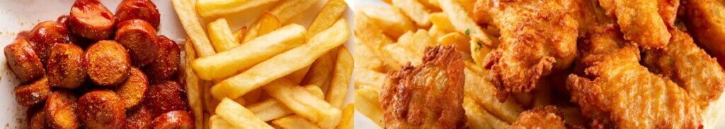 Imbissgerichte - Pommes - Currywurst -