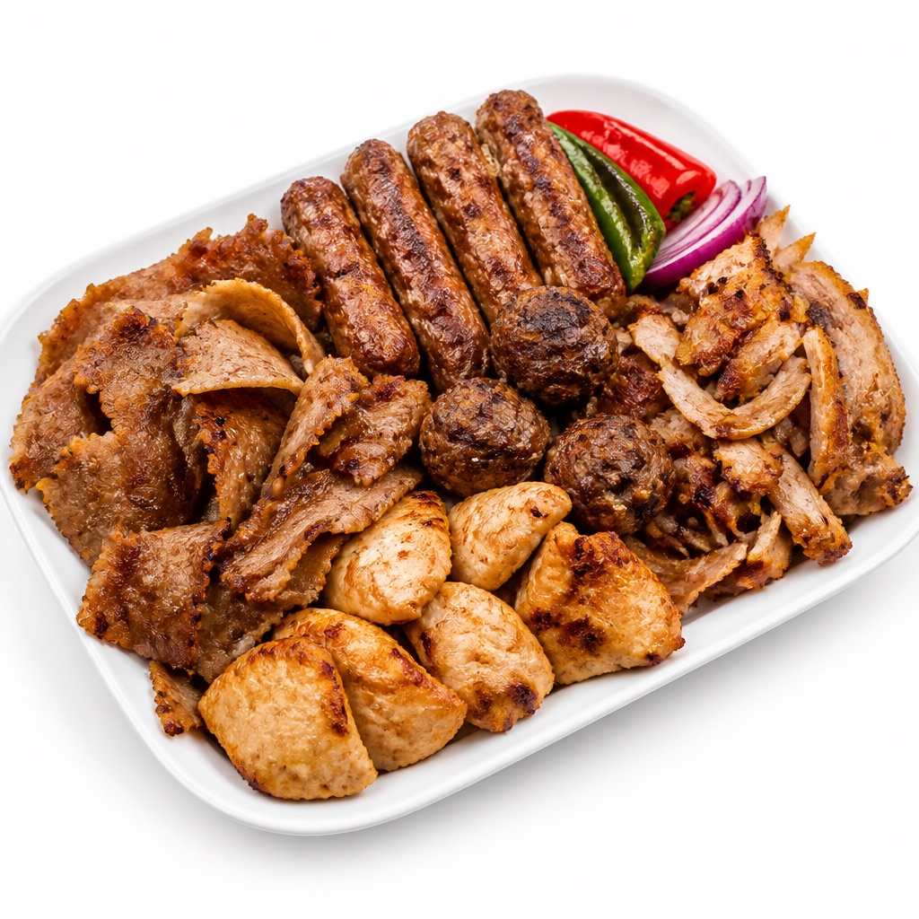 Gemischte Grillplatte mit Köfte, Dönerfleisch und Hähnchen